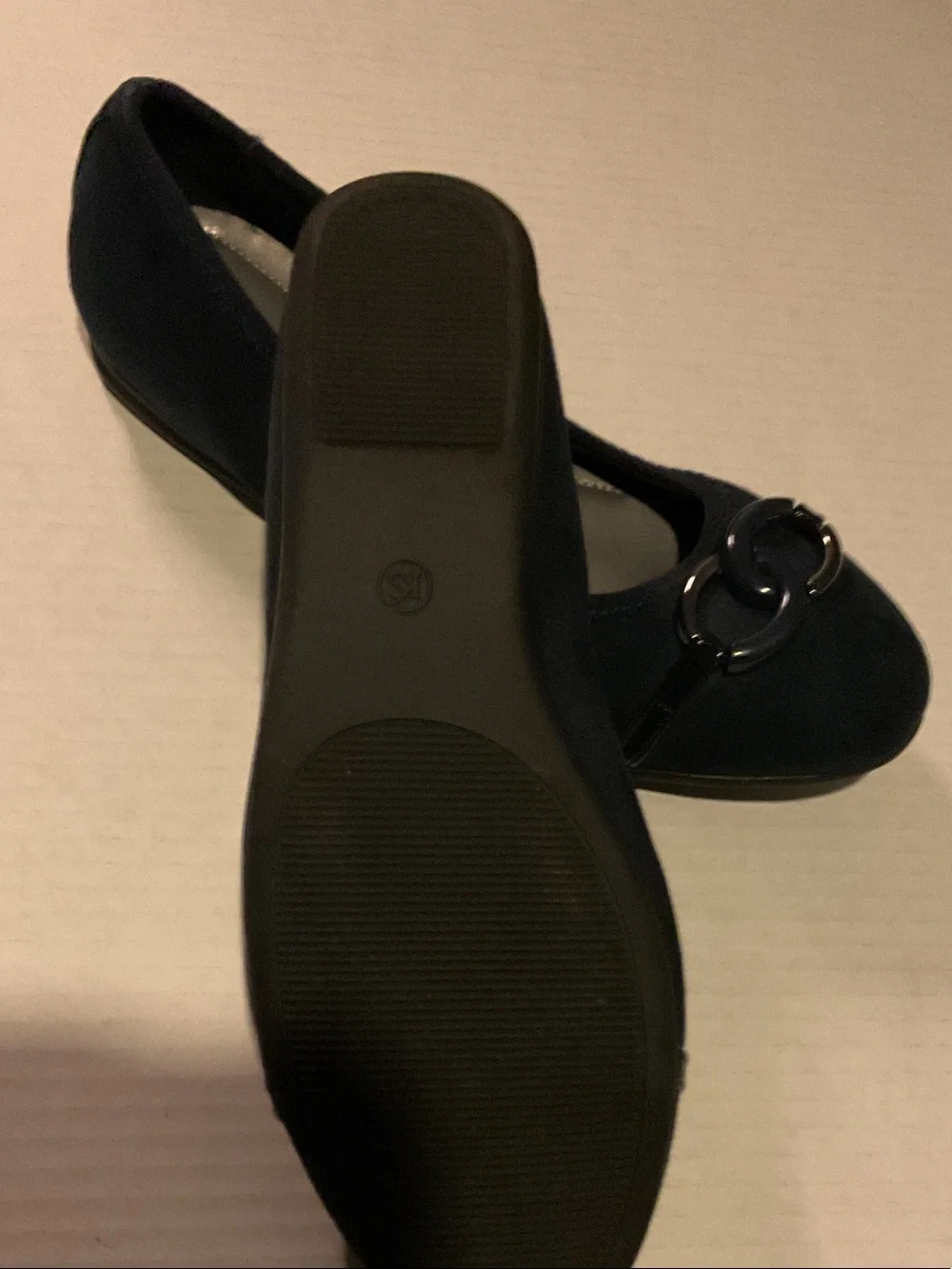Karen Scott Dark Navy Suede Ballet Flats with Linked Metal Accent